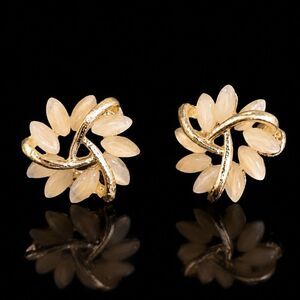 Elegant Vintage Style Flower Stud Earrings, Gold & Faux Opal